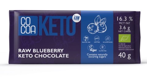 CZEKOLADA Z OLEJEM MCT BEZ DODATKU CUKRÓW BEZGLUTENOWA KETO BIO 40 g - COCOA