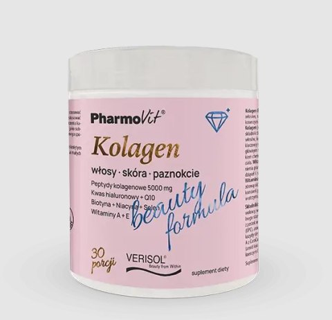 KOLAGEN O SMAKU BRZOSKWINIA - BANAN BEAUTY FORMULA BEZGLUTENOWY W PROSZKU 174 g - PHARMOVIT