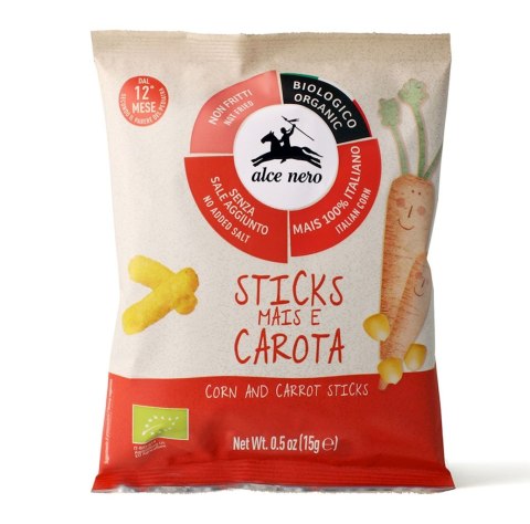 CHRUPKI KUKURYDZIANO - MARCHEWKOWE BEZ DODATKU CUKRÓW BEZGLUTENOWE OD 1 ROKU BIO 15 g - ALCE NERO