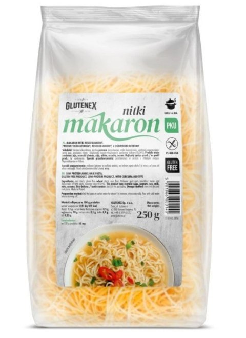 MAKARON NISKOBIAŁKOWY BEZGLUTENOWY NITKI 250 g - GLUTENEX