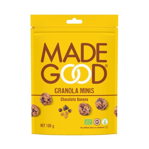 GRANOLA MINIS Z CZEKOLADĄ I BANANEM BEZGLUTENOWA BIO 100 g - MADEGOOD
