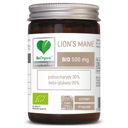 GRZYBY SOPLÓWKA JEŻOWATA (LION'S MANE) EKSTRAKT BIO (500 mg) 50 KAPSUŁEK - BE ORGANIC