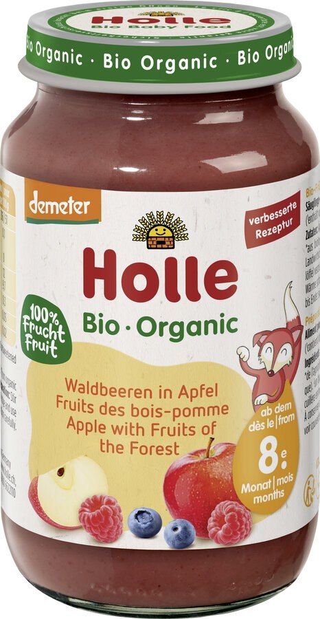 JABŁKO - OWOCE LEŚNE BEZ DODATKU CUKRÓW OD 8 MIESIĄCA DEMETER BIO 220 g (SŁOIK) - HOLLE