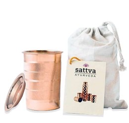 KUBEK MIEDZIANY STRIPED Z POKRYWKĄ 350 ml - SATTVA (AYURVEDA)