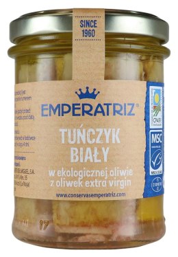 TUŃCZYK BIAŁY FILETY MSC W BIO OLIWIE Z OLIWEK EXTRA VIRGIN 180 g (120 g) (SŁOIK) - EMPERATRIZ