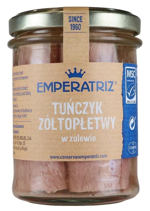 TUŃCZYK ŻÓŁTOPŁETWY FILETY MSC W SOSIE WŁASNYM 185 g (130 g) (SŁOIK) - EMPERATRIZ