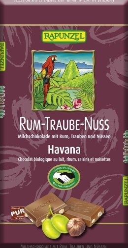 CZEKOLADA MLECZNA Z RODZYNKAMI, RUMEM I ORZECHAMI LASKOWYMI HAVANA BIO 100 g - RAPUNZEL